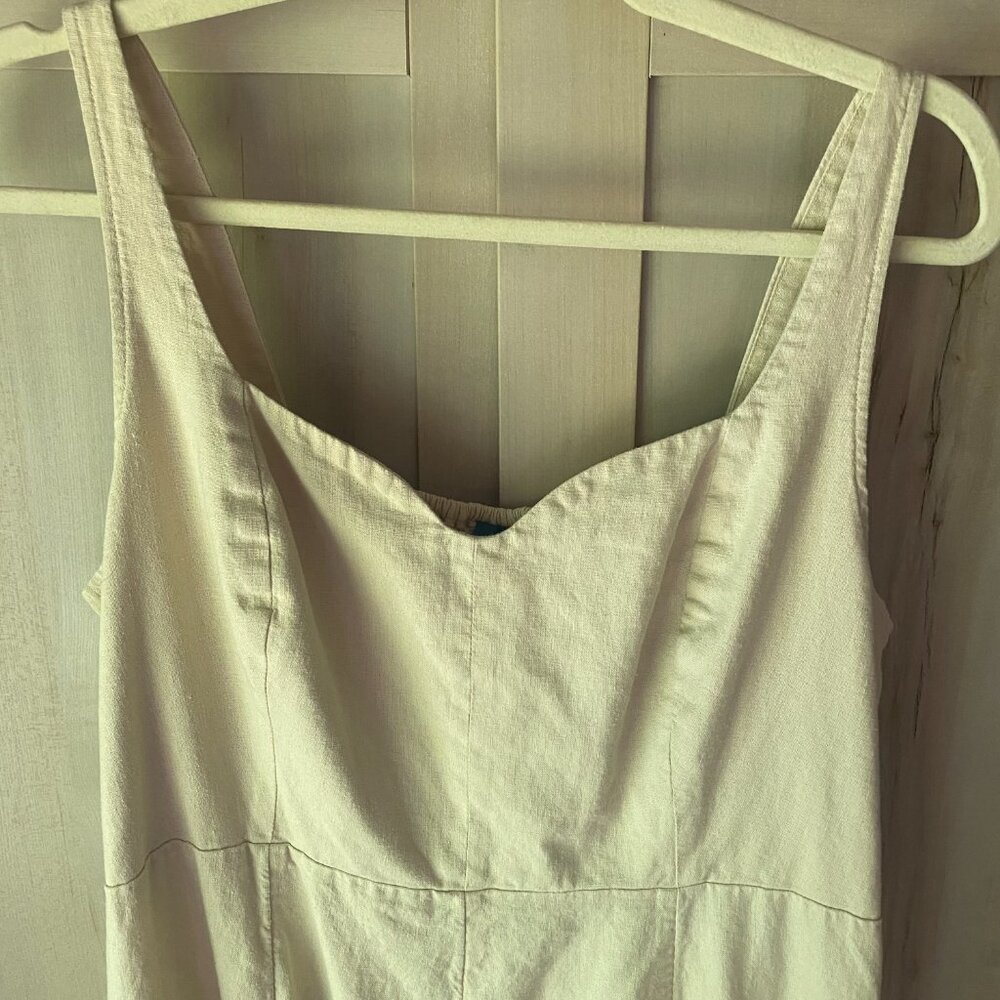 Old Navy Linen Blend Khaki fit & flare sleeveless midi dress XL coastal boho - Picture 3 of 9